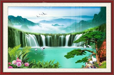 Tệp tin gốc Tranh sơn thủy thác nước phong thủy ST1295 (dùng cho in ấn) chuyên nghiệp