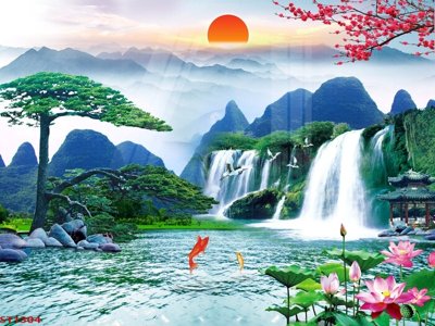 Tải file Tranh sơn thủy thác nước phong thủy ST1304 (gốc) làm file in ấn