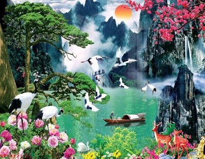 File tranh quảng cáo Tranh sơn thủy thác nước phong thủy ST1312 (download file gốc)