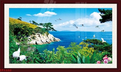 File gốc Tranh sơn thủy thác nước phong thủy ST1332 (phong cách) cổ điển