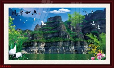 Ảnh gốc Tranh sơn thủy thác nước phong thủy ST1333 (độ nét cao) in mica