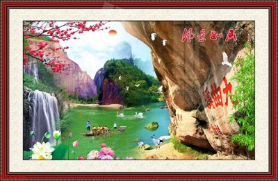 Tải file Tranh sơn thủy thác nước phong thủy ST1335 (gốc) làm tranh trang trí