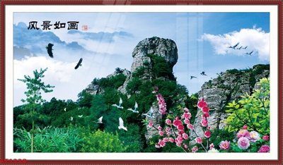 File tranh Tranh sơn thủy thác nước phong thủy ST1338 (bản gốc) in lụa 5D