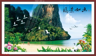 File tranh Tranh sơn thủy thác nước phong thủy ST1341 (bản gốc) in lụa 3D