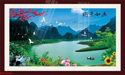 File in mica Tranh sơn thủy thác nước phong thủy ST1342 (bản gốc) sắc sảo