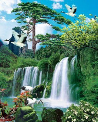 File gốc Tranh sơn thủy thác nước phong thủy ST1359 (trang trí) phòng ngủ