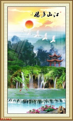 File tranh Tranh sơn thủy thác nước phong thủy ST1362 (ảnh gốc) in trần 3D