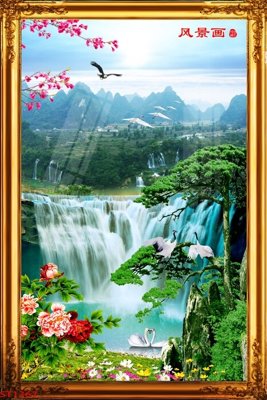 Download file gốc Tranh sơn thủy thác nước phong thủy ST1367 (độ nét cao)