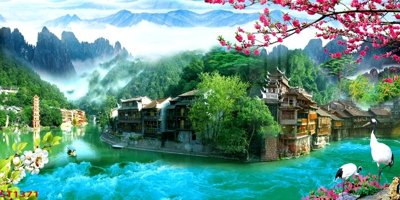 File in lụa Tranh sơn thủy thác nước phong thủy ST1371 (chất lượng cao) Tranh sơn thủy thác nước phong thủy ST1371