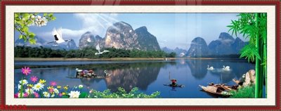 Tải file gốc in lụa Tranh sơn thủy thác nước phong thủy ST1373 siêu nét