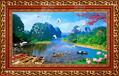 File in ấn chuyên nghiệp Tranh sơn thủy thác nước phong thủy ST1375 (file gốc)