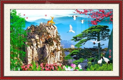 Download file Tranh sơn thủy thác nước phong thủy ST1382 (gốc) in mica ốp bếp