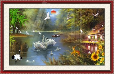 File tranh quảng cáo Tranh sơn thủy thác nước phong thủy ST1386 (download file gốc)