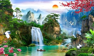 Tải file gốc Tranh sơn thủy thác nước phong thủy ST1404 (in khổ lớn) không vỡ