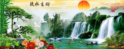 File in ấn chuyên nghiệp Tranh sơn thủy thác nước phong thủy ST1408 (file gốc)