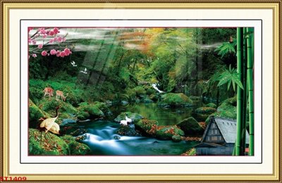 Tải file Tranh sơn thủy thác nước phong thủy ST1409 (ảnh gốc) 300dpi Tranh sơn thủy thác nước phong thủy ST1409