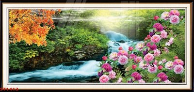 File gốc Tranh sơn thủy thác nước phong thủy ST1413 (in 3D) cho trang trí