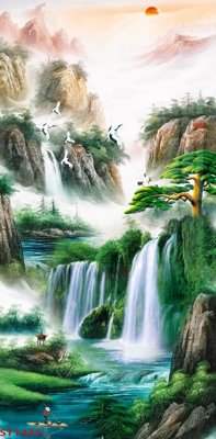 Download file gốc Tranh sơn thủy thác nước phong thủy ST1435 (in mica) trong suốt