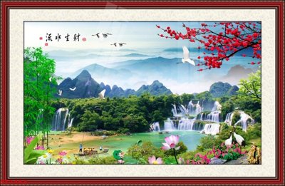 Cung cấp file tranh gốc Tranh sơn thủy thác nước phong thủy ST1453 độc quyền