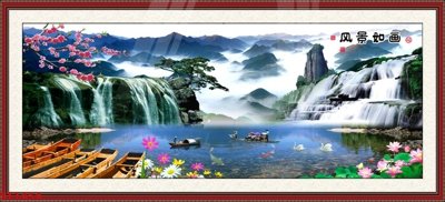 File tranh trang trí Tranh sơn thủy thác nước phong thủy ST1454 (file gốc)