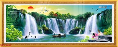 File gốc in tráng gương Tranh sơn thủy thác nước phong thủy ST1461 chi tiết