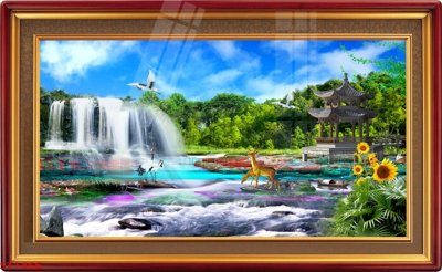 File tranh gốc Tranh sơn thủy thác nước phong thủy ST1466 (bản đẹp) độc quyền