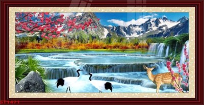 File in ấn Tranh sơn thủy thác nước phong thủy ST1471 (bản gốc) sắc nét