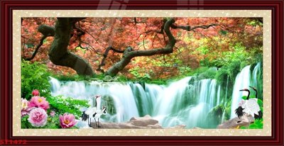 File gốc in ấn Tranh sơn thủy thác nước phong thủy ST1472 chuẩn màu CMYK