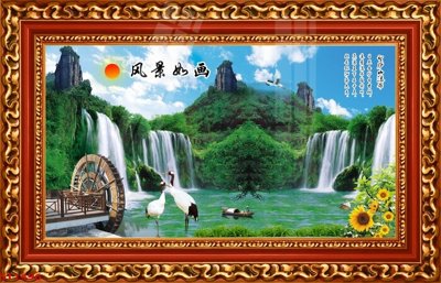 File tranh in trần Tranh sơn thủy thác nước phong thủy ST1496 (ảnh gốc siêu nét)