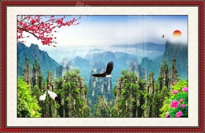 File in lụa Tranh sơn thủy thác nước phong thủy ST1500 (phong cảnh) Tranh sơn thủy thác nước phong thủy ST1500