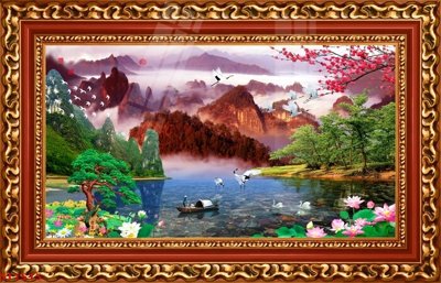 File tranh Tranh sơn thủy thác nước phong thủy ST1515 (gốc) in trên kính