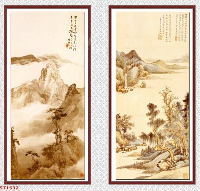 Ảnh gốc file in lụa Tranh sơn thủy thác nước phong thủy ST1532 chi tiết