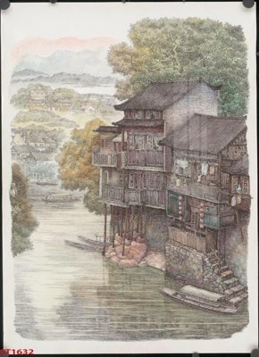 File ảnh Tranh sơn thủy thác nước phong thủy ST1632 (gốc) in poster