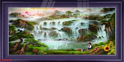 Tải file Tranh sơn thủy thác nước phong thủy ST1642 (PSD) cho in tranh 3D