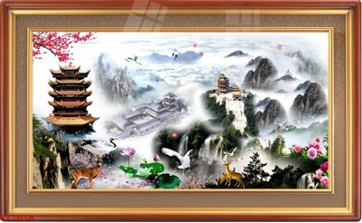 Tải file Tranh sơn thủy thác nước phong thủy ST1658 (ảnh gốc) in tranh kính