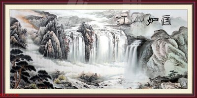 File tranh Tranh sơn thủy thác nước phong thủy ST1710 (gốc) chủ đề thành phố