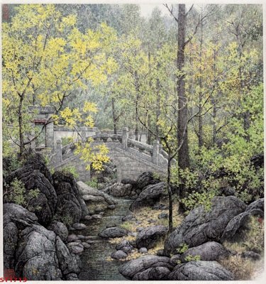 File gốc in mica Tranh sơn thủy thác nước phong thủy ST1713 chất lượng