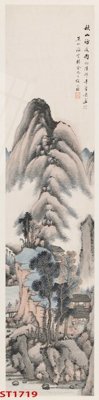 File gốc Tranh sơn thủy thác nước phong thủy ST1719 (in lụa) hoa văn cổ điển