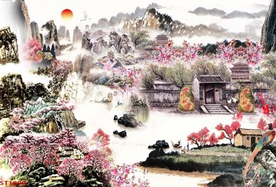 Tải file Tranh sơn thủy thác nước phong thủy ST1898 (gốc) chủ đề tâm linh