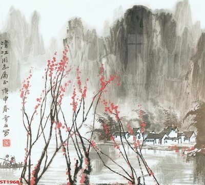 File in ấn chuyên nghiệp Tranh sơn thủy thác nước phong thủy ST1968 (file gốc)