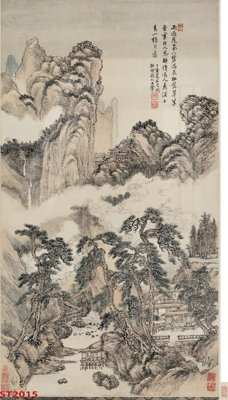 File gốc Tranh sơn thủy thác nước phong thủy ST2015 (in lụa) tranh thuận buồm