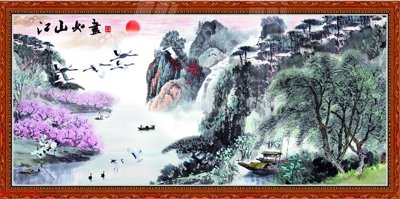 Ảnh gốc Tranh sơn thủy thác nước phong thủy ST2163 (nét căng) in mica