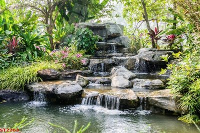 Download file gốc Tranh sơn thủy thác nước phong thủy ST2263 (in lụa) hoa lá