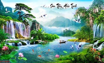 Download file gốc Tranh sơn thủy thác nước phong thủy ST2287 (in mica) 3D
