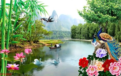 File tranh Tranh sơn thủy thác nước phong thủy ST2302 (bản gốc) in canvas