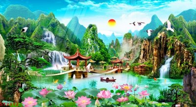 Cung cấp file tranh gốc Tranh sơn thủy thác nước phong thủy ST2312 độc quyền