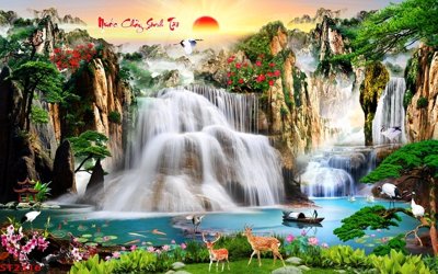 File tranh Tranh sơn thủy thác nước phong thủy ST2316 (gốc) chủ đề trẻ em