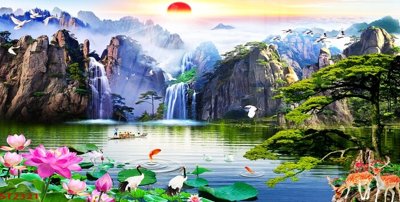 File tranh Tranh sơn thủy thác nước phong thủy ST2321 (ảnh gốc) cho in ấn kỹ thuật số