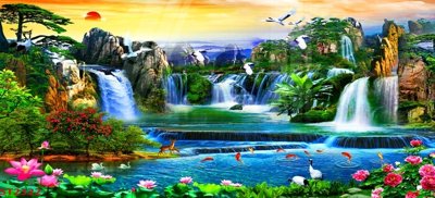 Tải file gốc Tranh sơn thủy thác nước phong thủy ST2322 (in bạt) quảng cáo