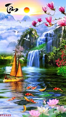 Hình ảnh file gốc Tranh sơn thủy thác nước phong thủy ST2325 (chất lượng cao)